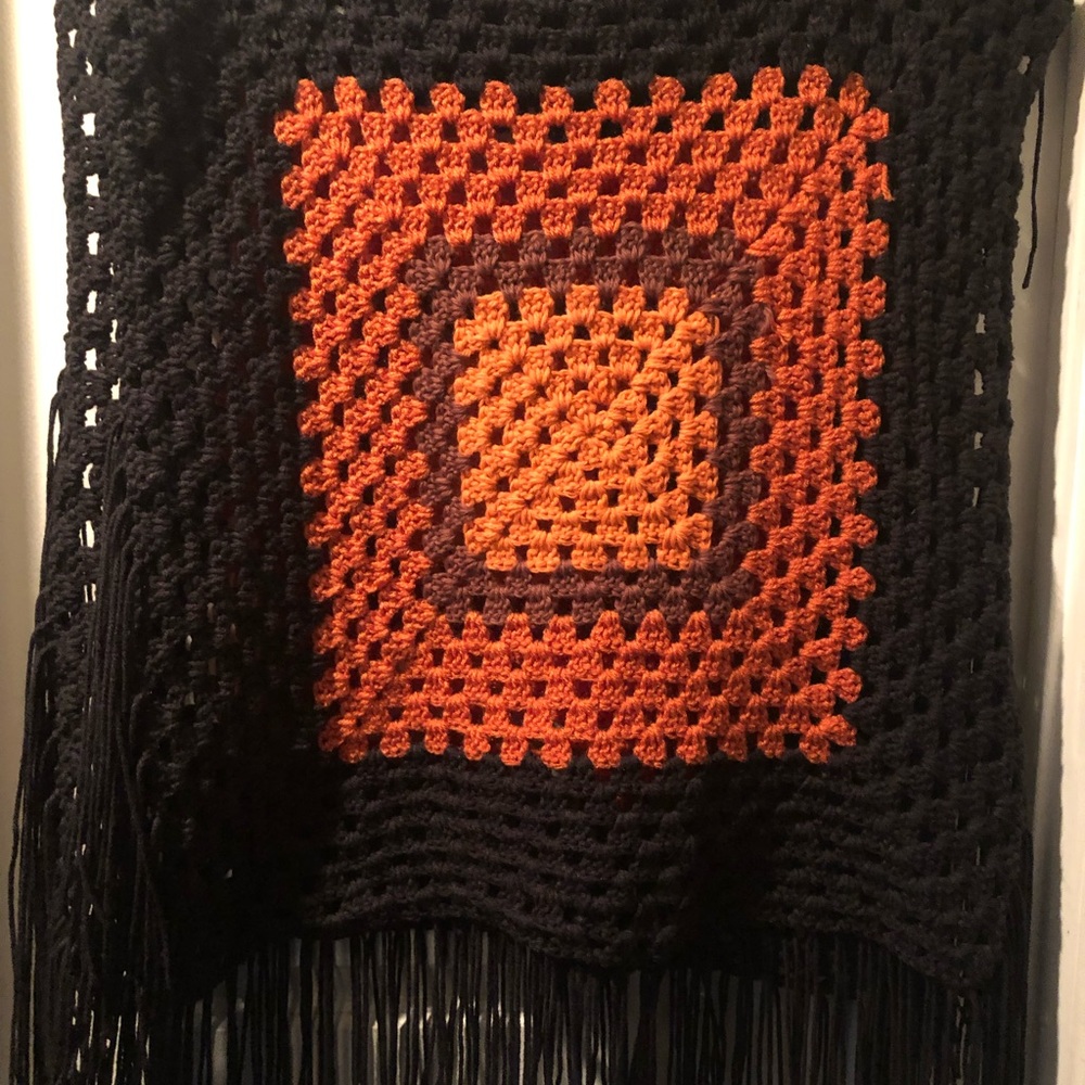 Harvest Fall Handmade Granny Square Poncho One of a Kind NWT Hand Crochet - Picture 3 of 3
